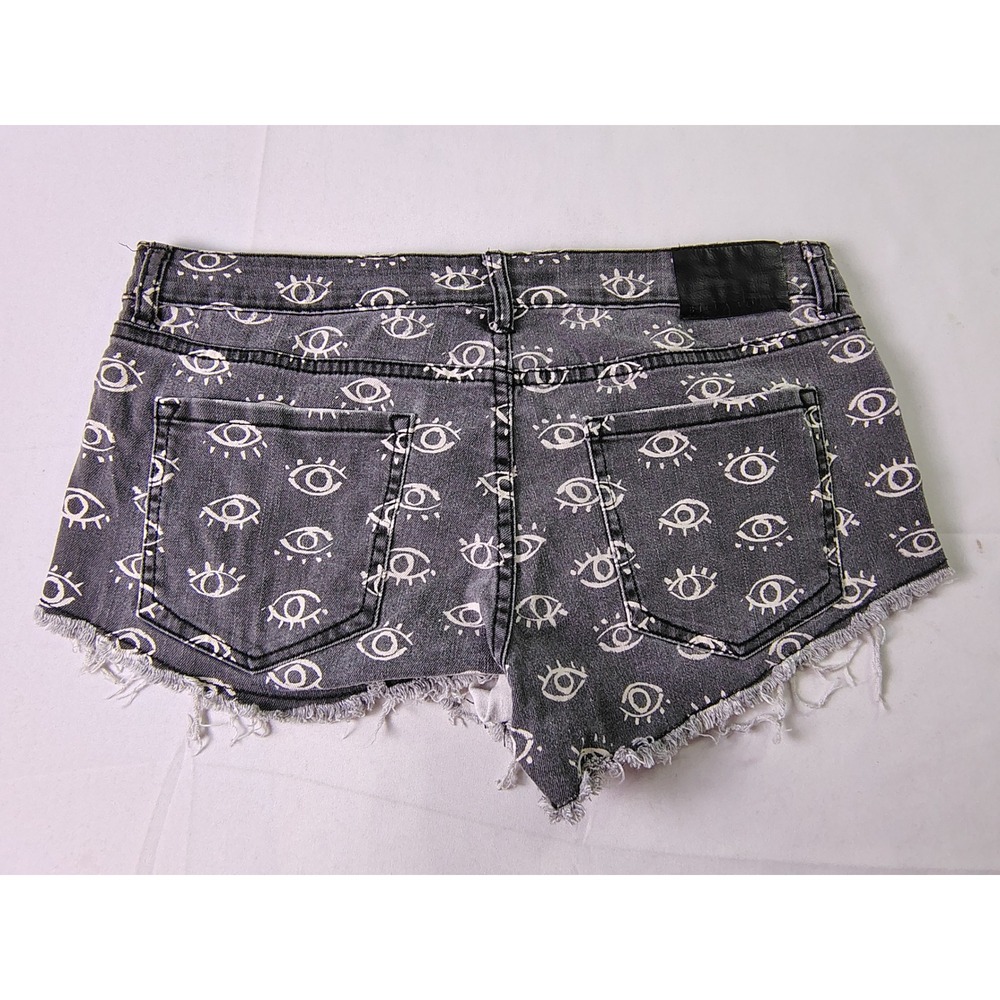 Billabong Womens 30 Eye Print Lace Up Denim Shorts Washed Black Grey Distressed - Picture 2 of 9